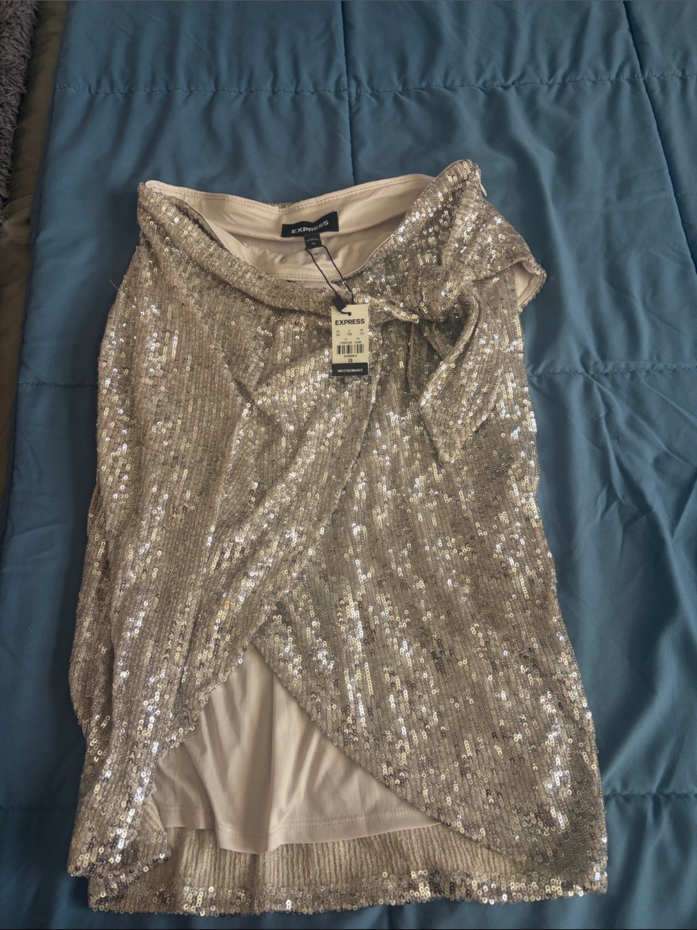 Express Silver Sequin Wrap-Effect Camisole
